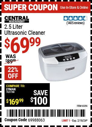 CENTRAL MACHINERY: 2.5 Liter Ultrasonic Cleaner