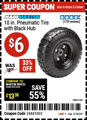 HAUL-MASTER: 10 in. Pneumatic Tire with Black Hub