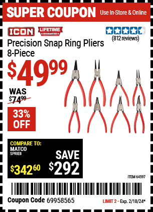 ICON: Precision Snap Ring Pliers, 8 Piece