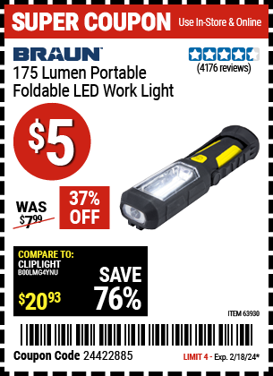 BRAUN: 175 Lumen Portable Foldable LED Work Light