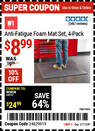 HFT: Anti-Fatigue Foam Mat Set, 4 Pack - coupon