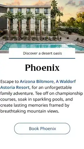 Phoenix. Escape to Arizona Biltmore, A Waldorf Astoria Resort, for an unforgettable family adventure. Tee off on championship courses, soak in sparkling pools, and create lasting memories framed by breathtaking mountain views. Book Phoenix.