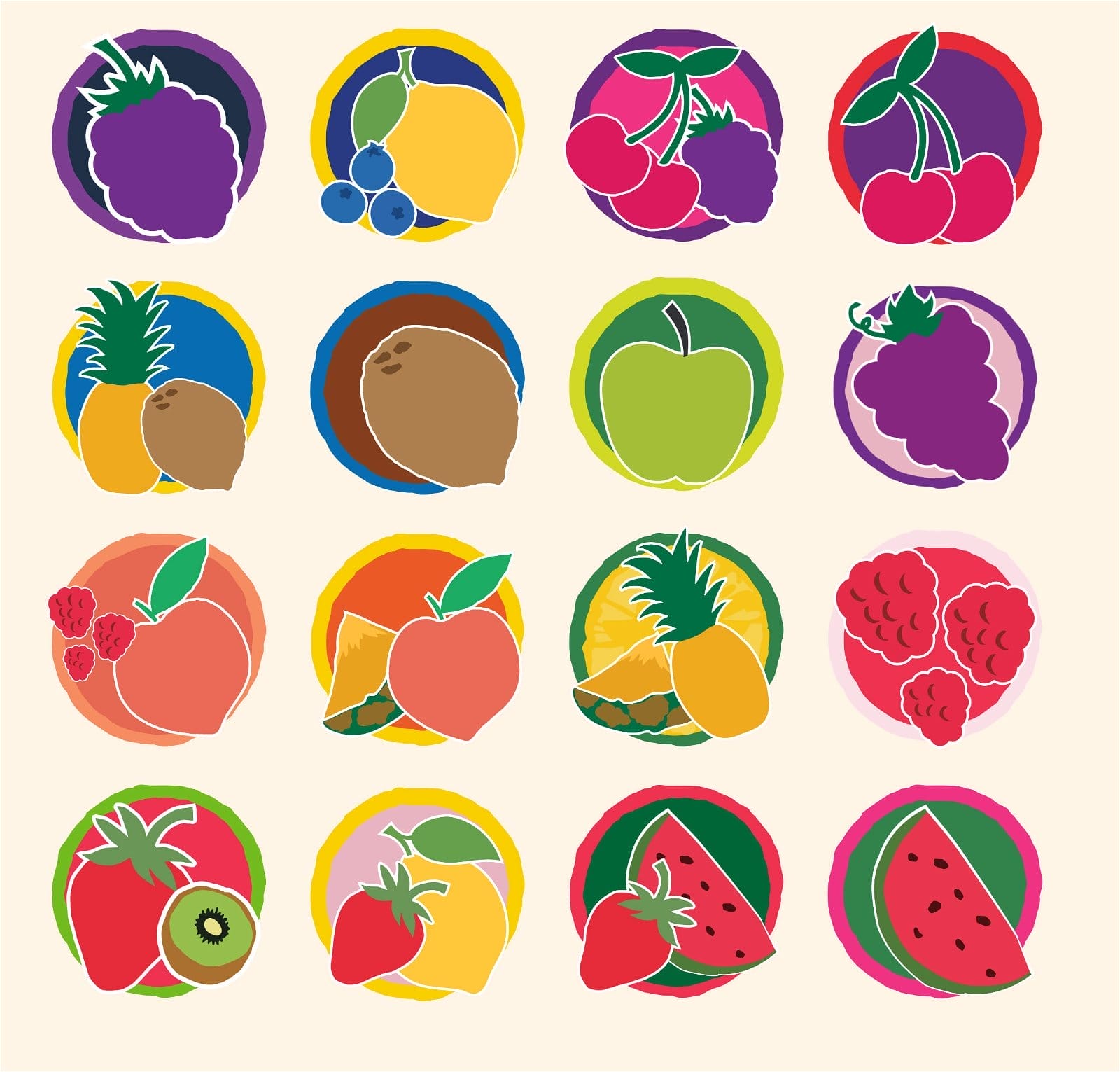 16 flavors of Hint illustrated with fruit