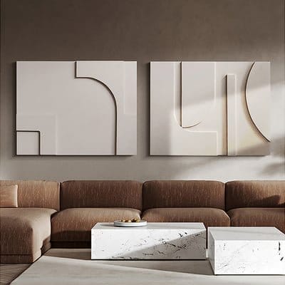 2 Pieces Japandi Abstract Wall Decor for Living Room 3D Hanging Art in White | Homary 
