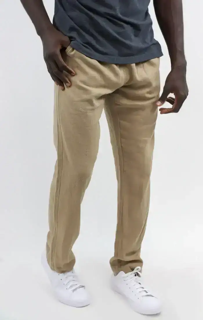 Image of Tan Linen Viscose Beach Pant