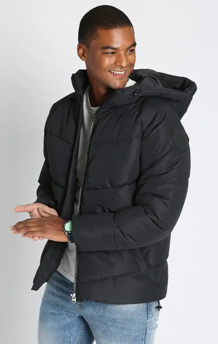 Image of Black Hooded Quilted Puffer Jacket