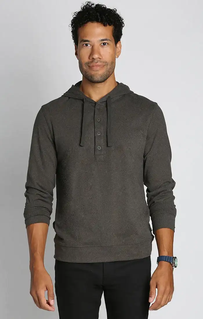 Image of Charcoal Ultra Soft Ribbed Hooded Henley