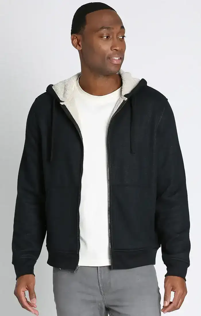 Image of Black Sherpa Lined Waffle Hoodie