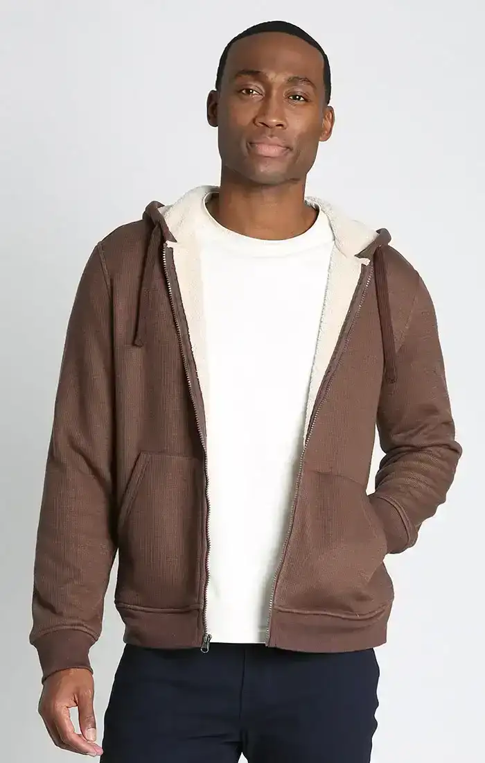 Image of Brown Sherpa Lined Waffle Hoodie