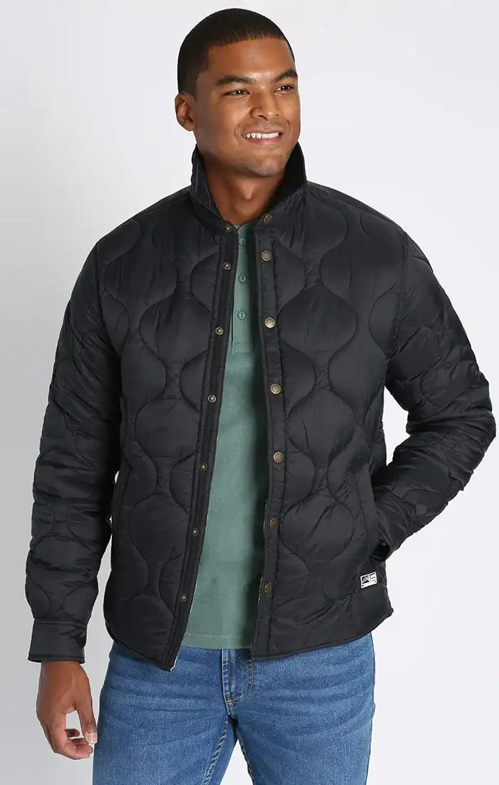 Image of Black Quilted Flannel Lined Puffer Jacket