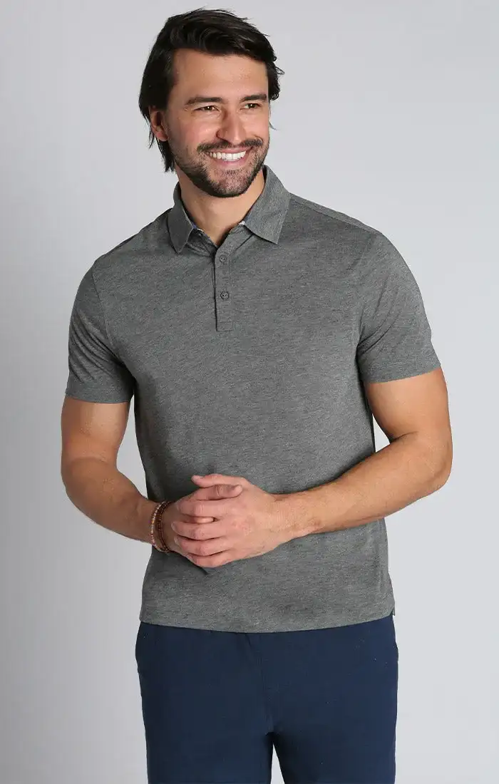 Image of Charcoal Stretch Poly Viscose Soft Polo