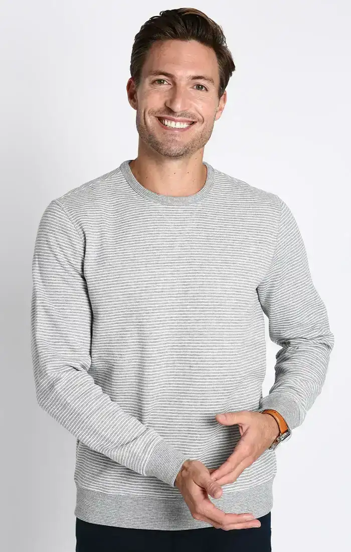 Image of Grey Striped Sustainable Fleece Crewneck