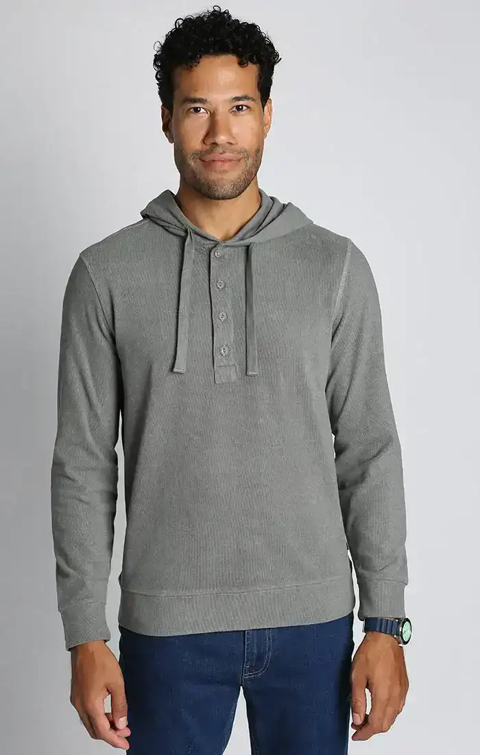 Image of Light Grey Ultra Soft Ribbed Hooded Henley