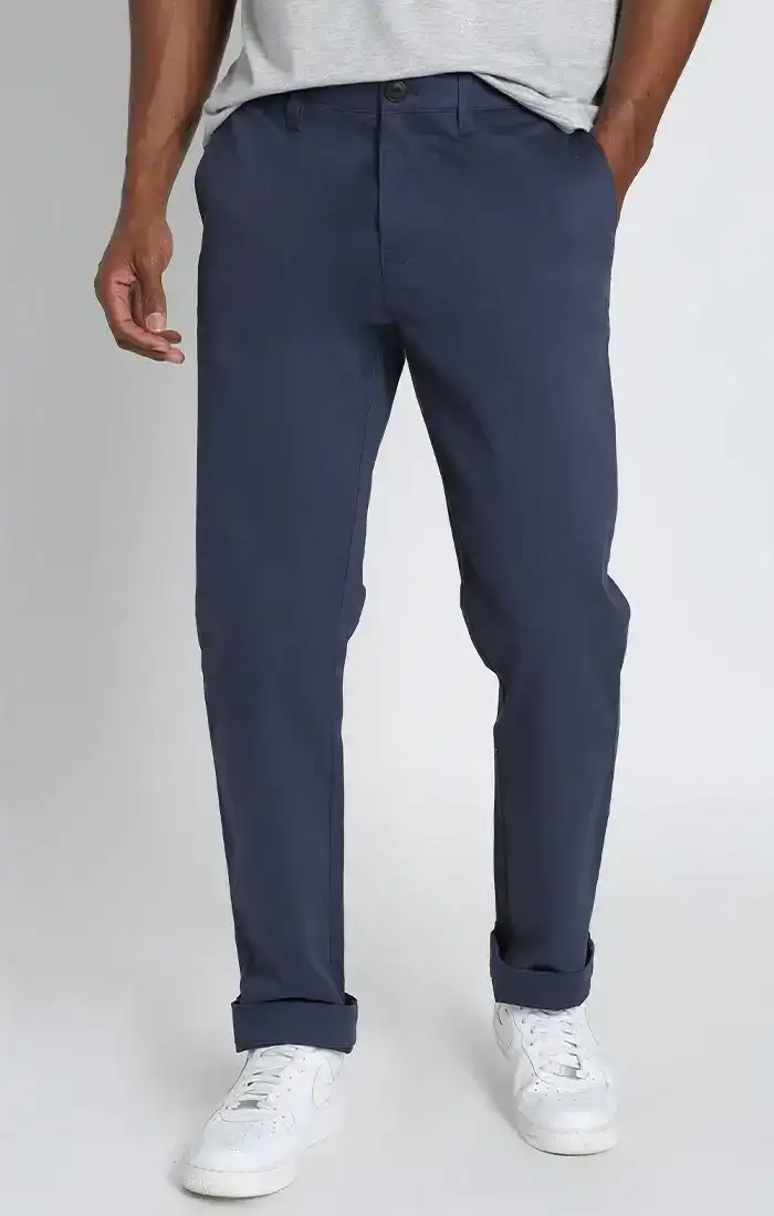 Image of Navy Bowie Straight Fit Stretch Sateen Chino Pant