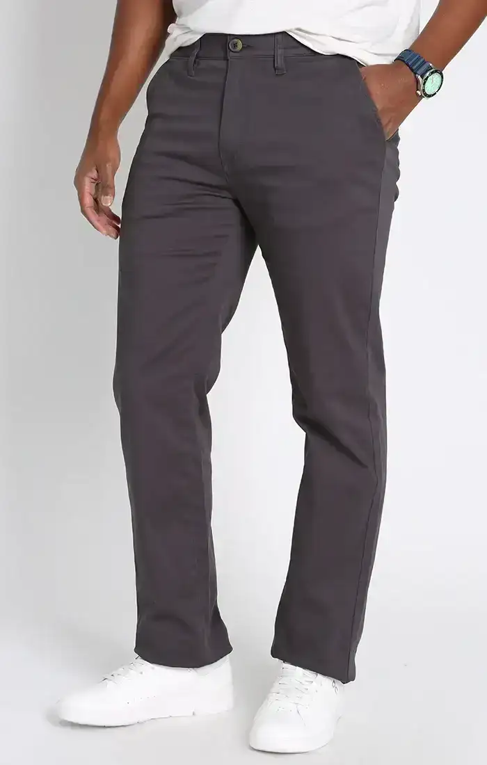 Image of Charcoal Bowie Straight Fit Stretch Sateen Chino Pant