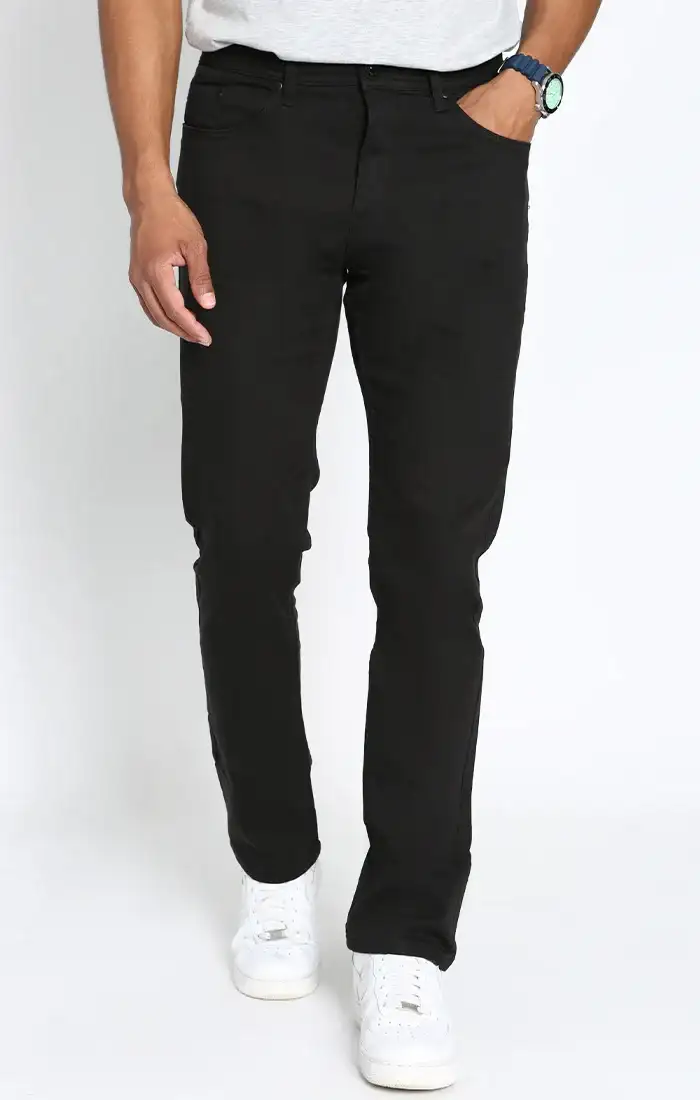 Image of Black Straight Fit Stretch Traveler 5 Pocket Pant