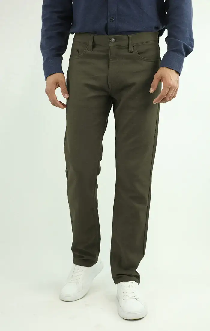 Image of Green Straight Fit Stretch Traveler 5 Pocket Pant