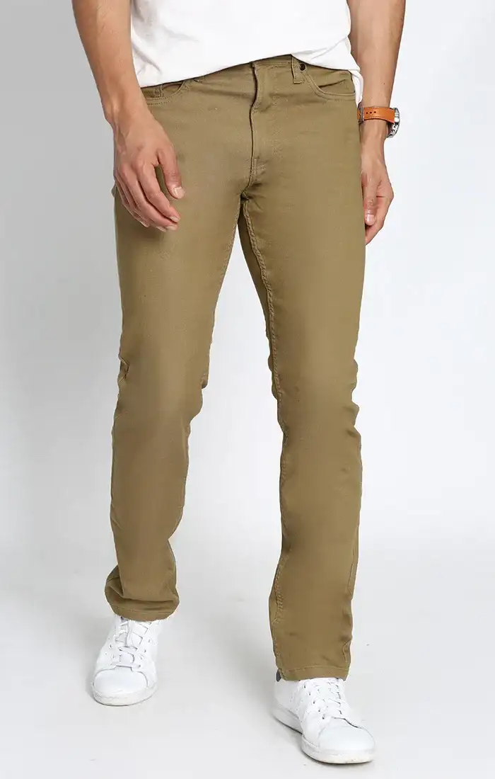 Image of Khaki Straight Fit Stretch Sateen 5 Pocket Pant