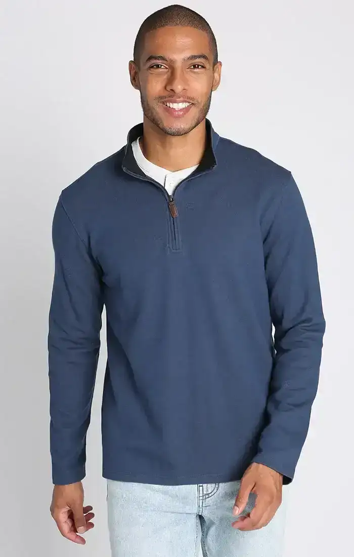 Image of Blue Quarter Zip Cotton Modal Pullover