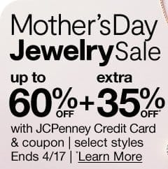 Mother's Day Jewelry Sale up to 60% off plus 35% off* with JCPenney Credit Card & coupon | select styles | Ends 4/17 | *Learn More