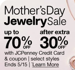 Mother's Day Jewelry Sale up to 70% off after extra 30% off* with JCPenney Credit Card & coupon | select styles | Ends 5/15 | *Learn More