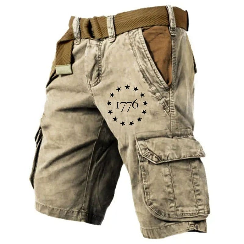 Men's Vintage Star 1776 Print Multi Pocket Cargo Shorts