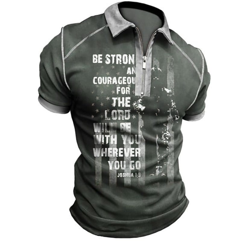 Men's Lord Will Be With You Wherever You Go Print Zip Polo Shirt