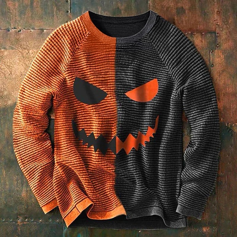 Men's Halloween Colorblock Pumpkin Face Print Sweatshirt