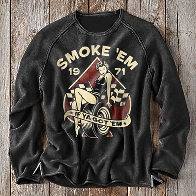 Men's Vintage SMOKE 'EM 1971 IF YA GOT 'EM Print Sweatshirt