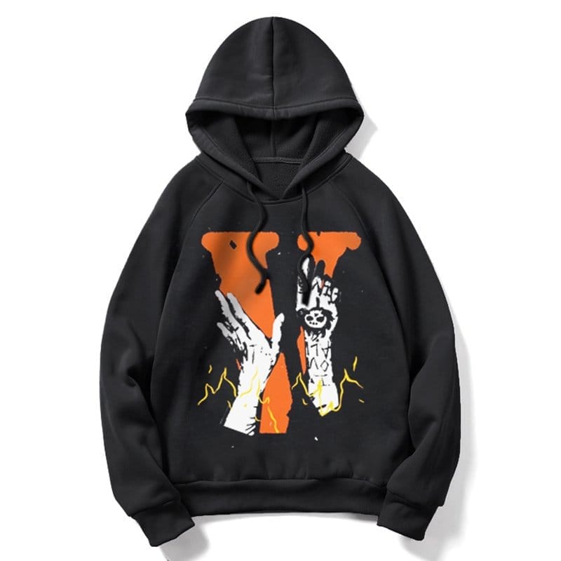 Men's Outdoor Hand Graphic V Letter Print Casual Hoodie