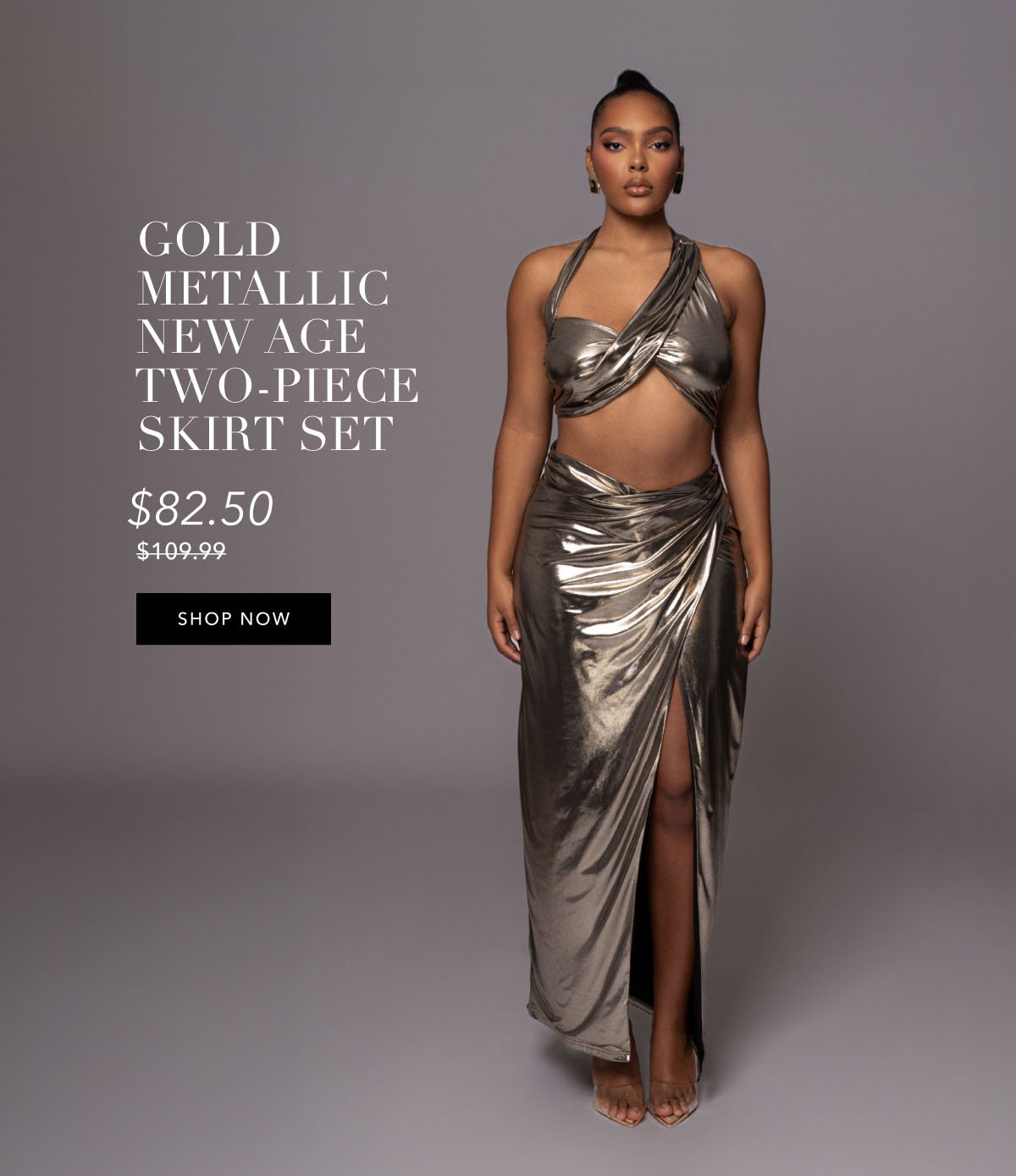 Gold Metallic New Age Two-Piece Skirt Set