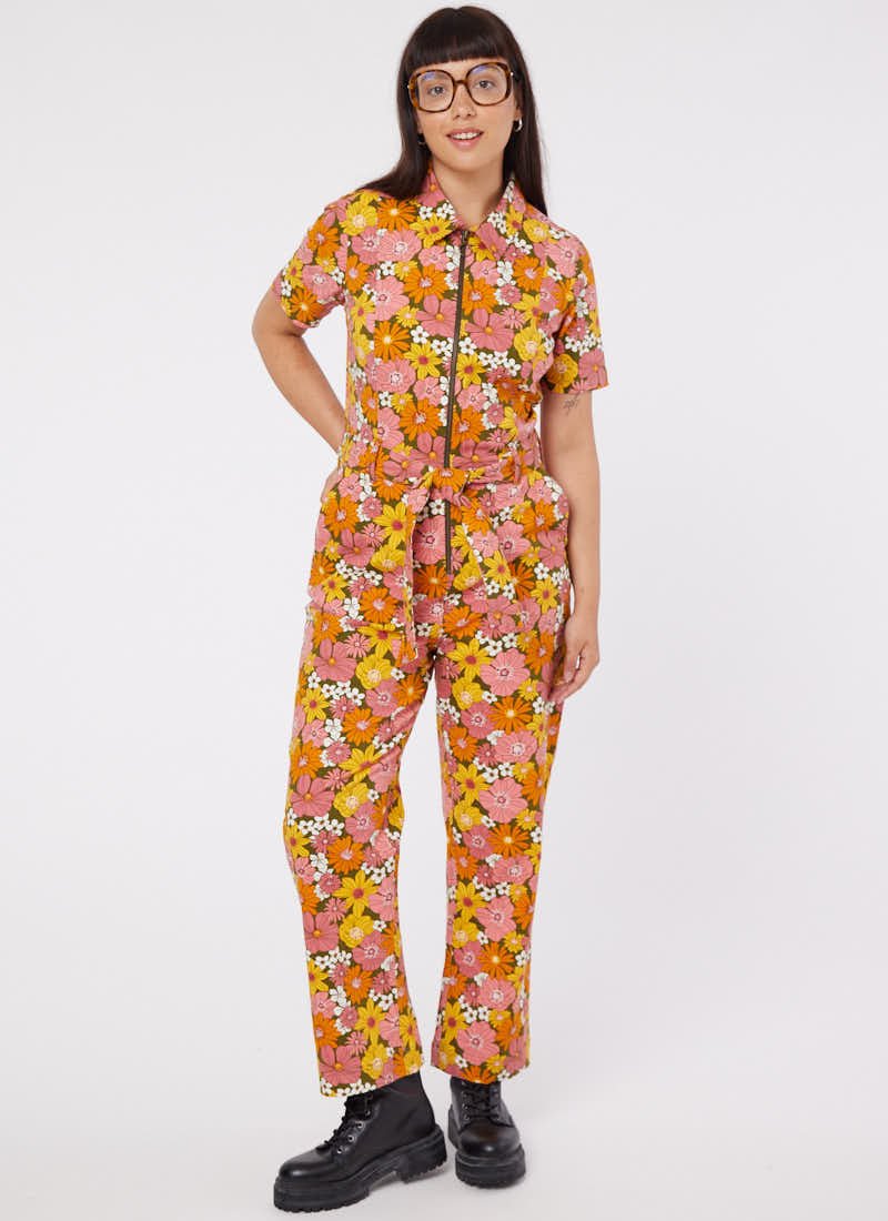 Mork Vintage Floral Print Short Sleeve Boilersuit