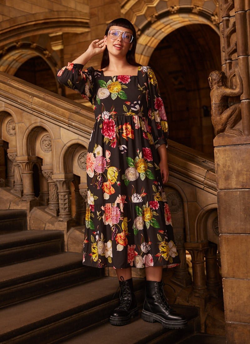 Image of Natural History Museum X Joanie - Candi Botanical Floral Print Midi Dress