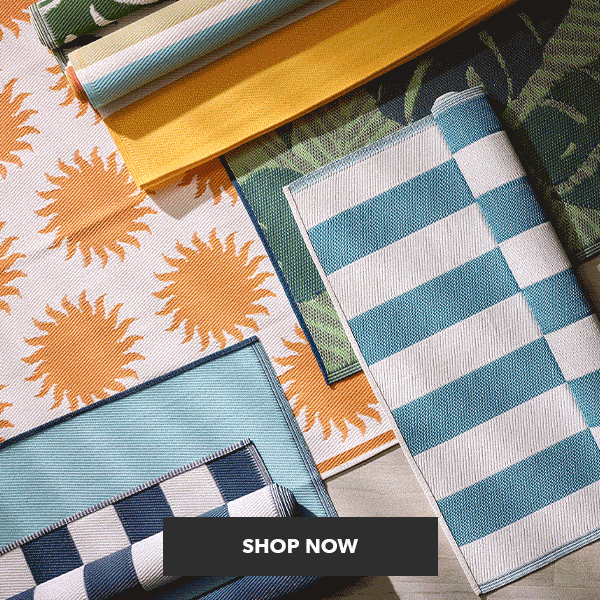 Animated GIF with outdoor rugs, decor, pillows, cushions, planters, lighting and more! SHOP NOW!