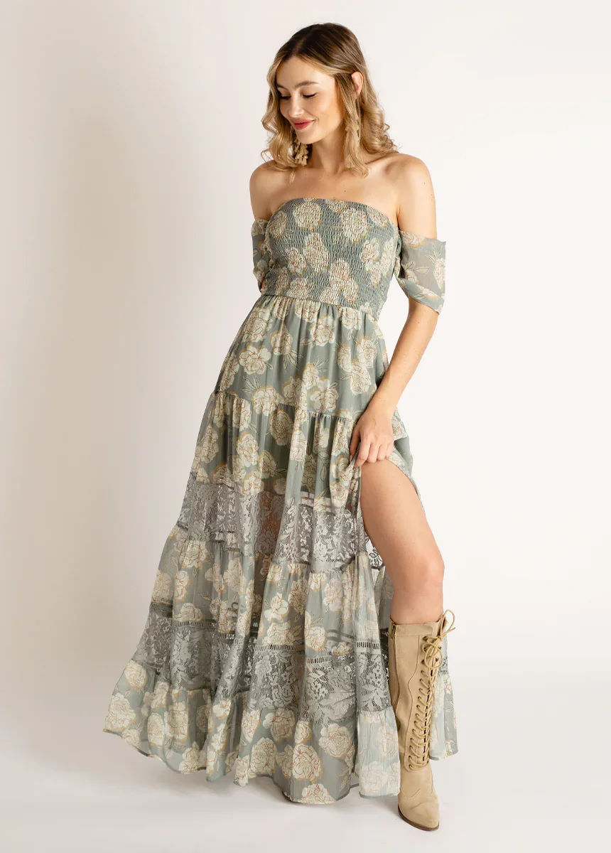 Image of Sirena Dress in Neutral Green Floral