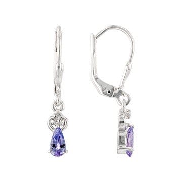 Tanzanite With White Diamond Rhodium Over Sterling Silver Dangle Earrings .28ctw