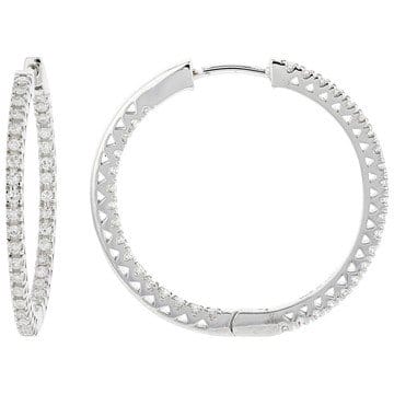 White Lab-Grown Diamond Rhodium Over Sterling Silver Hoop Earrings 0.50ctw