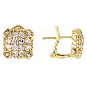 Judith Ripka Cubic Zirconia 14k Gold Clad Olivia Pave Stud Earrings 1.20ctw