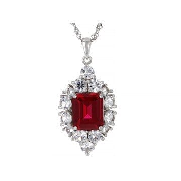 Red Lab Created Ruby Rhodium Over Silver Pendant With Chain 10.56ctw