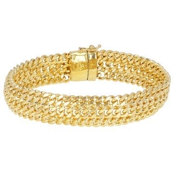 18K Yellow Gold Over Bronze 14.8MM Diamond-Cut Triple Curb Link Bracelet