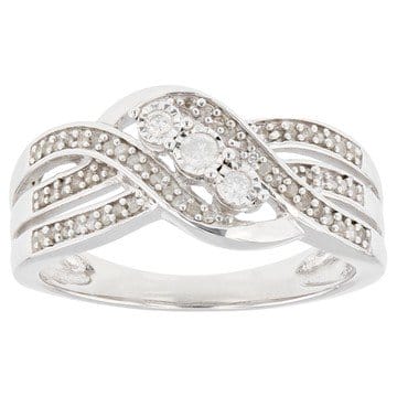 White Diamond Rhodium Over Sterling Silver Crossover Ring 0.25ctw