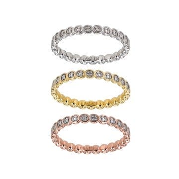 White Diamond Accent Rhodium And 18k Yellow And Rose Gold Over Sterling Silver Set Of 3 Rings