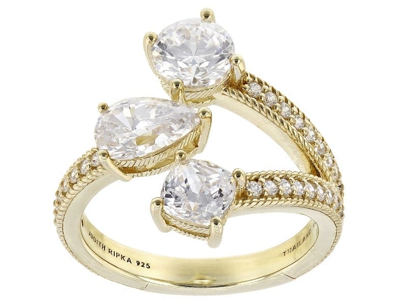 Judith Ripka Haute Collection Bella Luce® Diamond Simulant Triple Sparkler 14k Gold Clad Ring