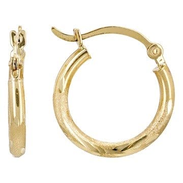 14k Yellow Gold Polished Diamond-Cut & Satin Finish 5/8" Hoop Earrings