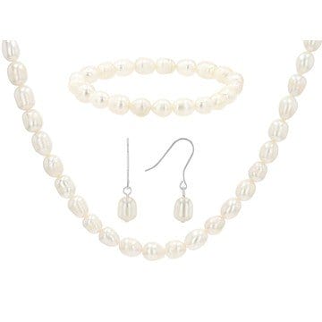 White Cultured Freshwater Pearl Sterling Silver Necklace Bracelet & Earring Set
