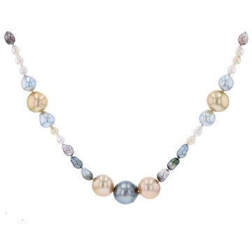 Cultured South Sea Tahitian & Japanese Akoya Pearl Rhodium Over Silver 24 Inch Necklace