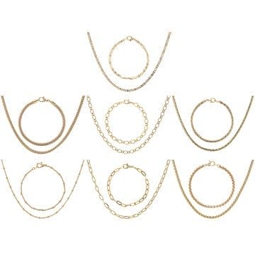 Gold Tone 14 Piece Jewelry Roll Chain Set