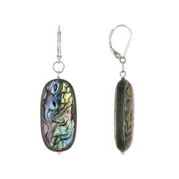 Multi Color Triplet Bead Abalone Shell Rhodium Over Sterling Silver Dangle Earrings