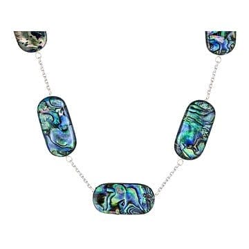 30x15mm Rectangular Cushion Triplet Bead Abalone Shell Rhodium Over Sterling Silver Station Necklace