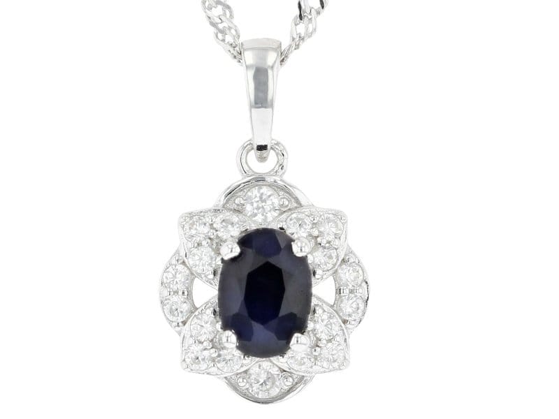 Blue Sapphire Rhodium Over Silver Pendant With Chain 1.23ctw